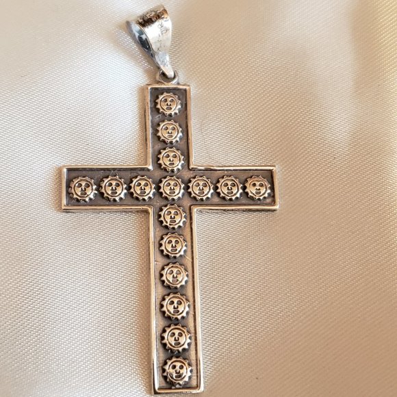 None Jewelry - Taxco Mexico Sterling silver cross pendant with sunshine imprints